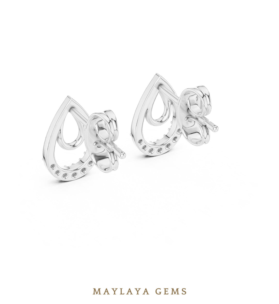 Maylaya Gems round double teardrop earrings in white gold