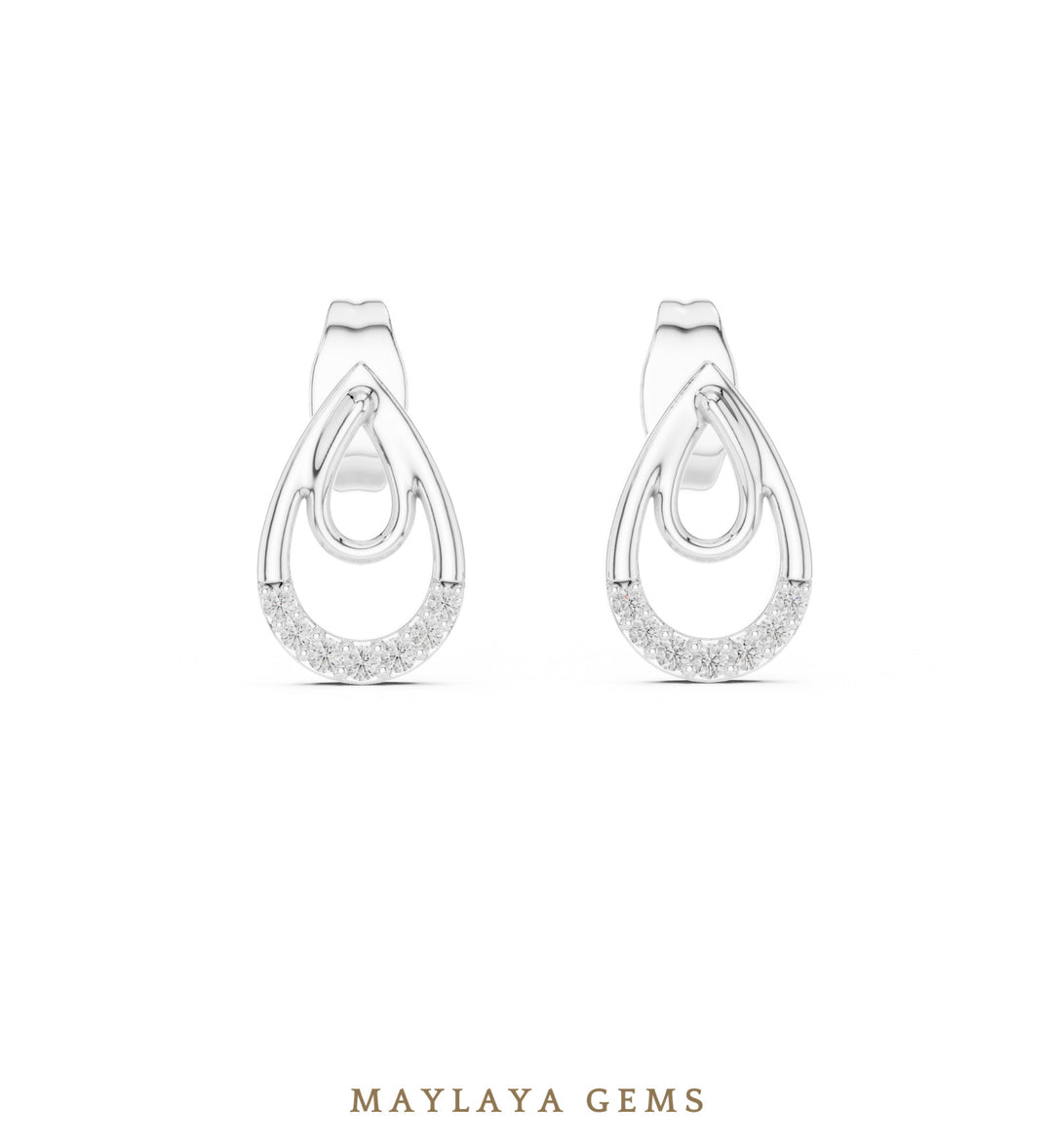 Maylaya Gems round double teardrop earrings in white gold