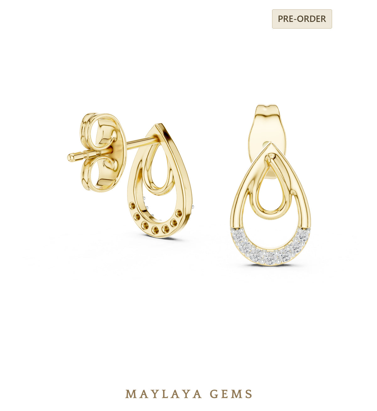 Maylaya gems round double teardrop earrings in yellow gold