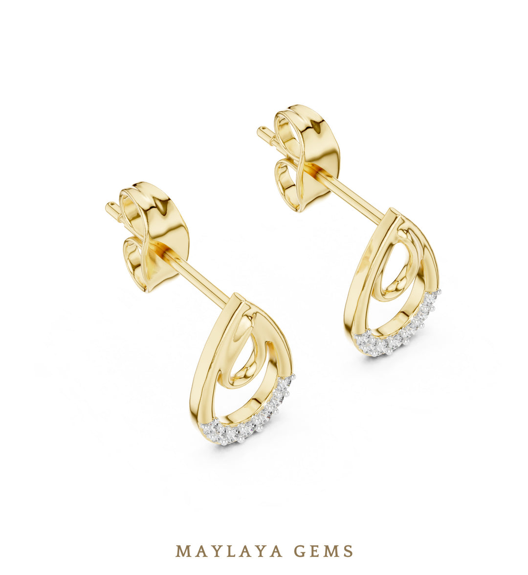 Maylaya Gems round double teardrop earrings in yellow gold