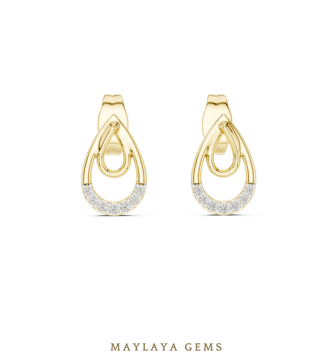 Maylaya Gems round double teardrop earrings in yellow gold