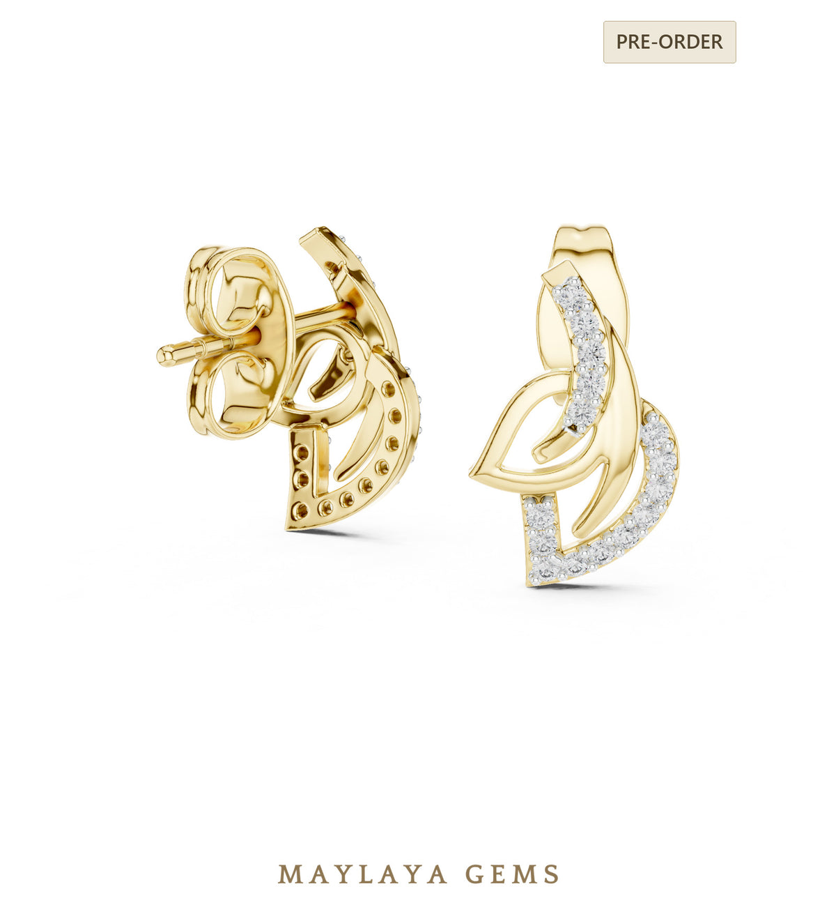 Maylaya gems round double leaf earrings in yellow gold