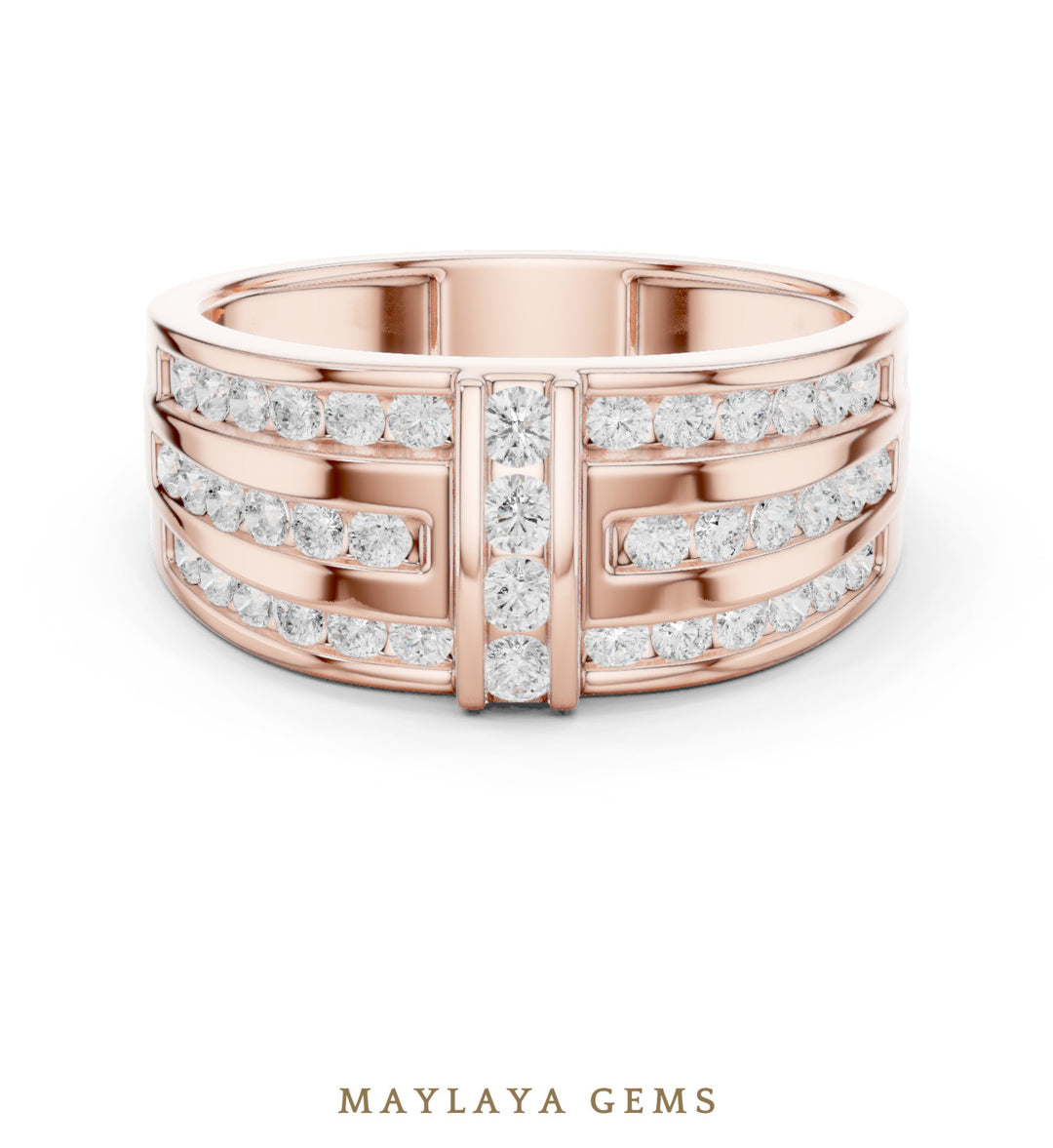 Maylaya Gems 0.748 ct Round Channel Bar Lab-Grown Diamond Men's Ring in rose gold