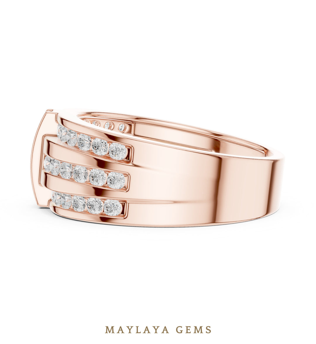Maylaya Gems 0.748 ct Round Channel Bar Lab-Grown Diamond Men's Ring in rose gold