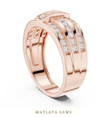 Load image into Gallery viewer, Maylaya Gems 0.748 ct Round Channel Bar Lab-Grown Diamond Men's Ring in rose gold
