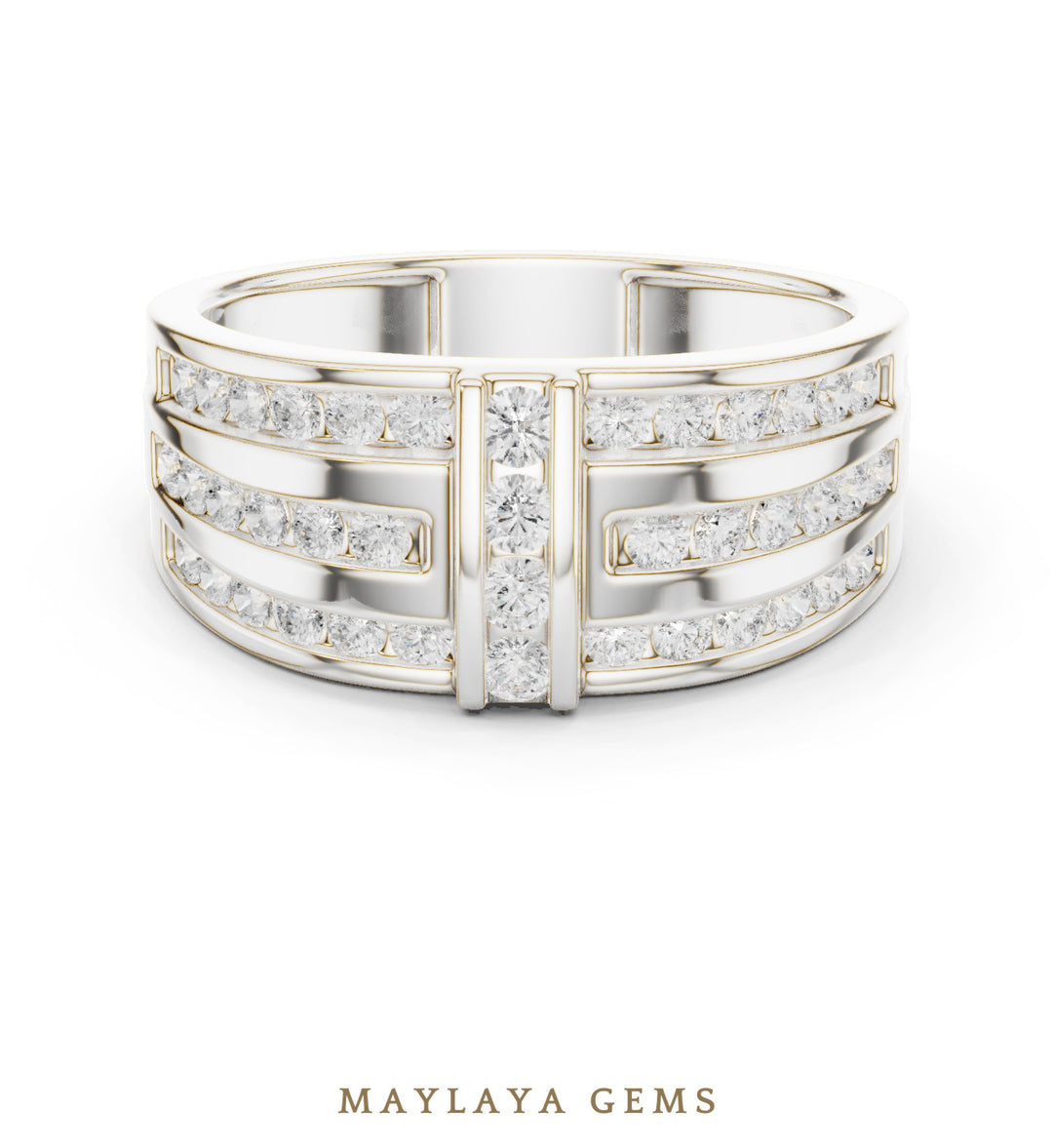 Maylaya Gems 0.748 ct Round Channel Bar Lab-Grown Diamond Men's Ring in white gold