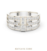 Load image into Gallery viewer, Maylaya Gems 0.748 ct Round Channel Bar Lab-Grown Diamond Men's Ring in white gold
