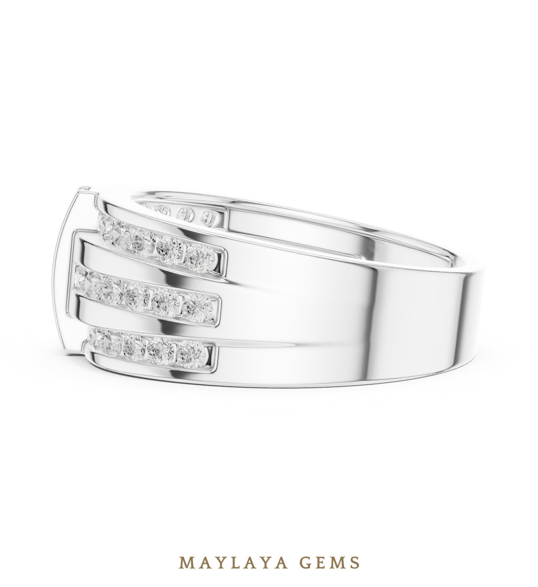 Maylaya Gems 0.748 ct Round Channel Bar Lab-Grown Diamond Men's Ring in white gold