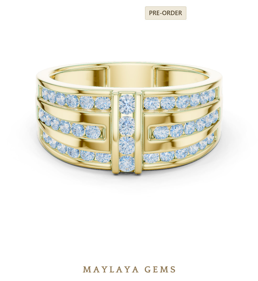 Maylaya Gems 0.748 ct Round Channel Bar Lab-Grown Diamond Men's Ring in yellow gold
