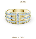Load image into Gallery viewer, Maylaya Gems 0.748 ct Round Channel Bar Lab-Grown Diamond Men's Ring in yellow gold

