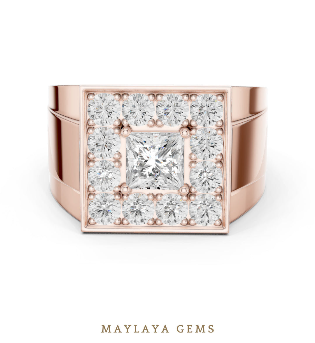 Maylaya Gems 2.320 ct Princess Halo Lab-Grown Diamond Men's Ring in rose gold