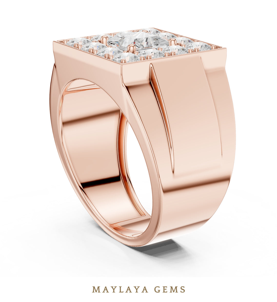 Maylaya Gems 2.320 ct Princess Halo Lab-Grown Diamond Men's Ring in rose gold