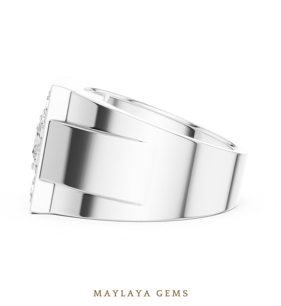Maylaya Gems 2.320 ct Princess Halo Lab-Grown Diamond Men's Ring in white gold