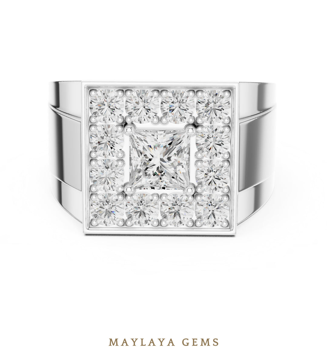 Maylaya Gems 2.320 ct Princess Halo Lab-Grown Diamond Men's Ring in white gold