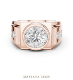 Load image into Gallery viewer, Maylaya Gems 3.660 ct Round Bezel Lab-Grown Diamond Men's Ring in rose gold
