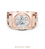 Load image into Gallery viewer, Maylaya Gems 3.660 ct Round Bezel Lab-Grown Diamond Men's Ring in rose gold
