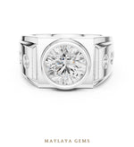 Load image into Gallery viewer, Maylaya Gems 3.660 ct Round Bezel Lab-Grown Diamond Men's Ring in white gold
