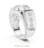Load image into Gallery viewer, Maylaya Gems 3.660 ct Round Bezel Lab-Grown Diamond Men's Ring in white gold
