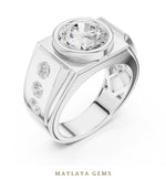 Load image into Gallery viewer, Maylaya Gems 3.660 ct Round Bezel Lab-Grown Diamond Men's Ring in white gold
