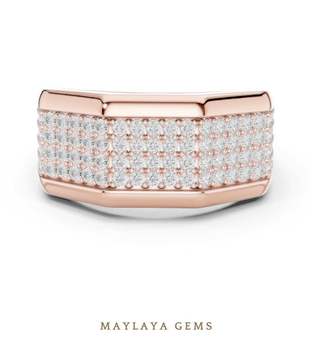 Maylaya Gems 1.200 ct Round Faceted Pavé Lab-Grown Diamond Men's Band in rose gold