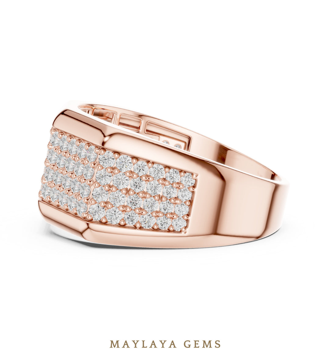 Maylaya Gems 1.200 ct Round Faceted Pavé Lab-Grown Diamond Men's Band in rose gold