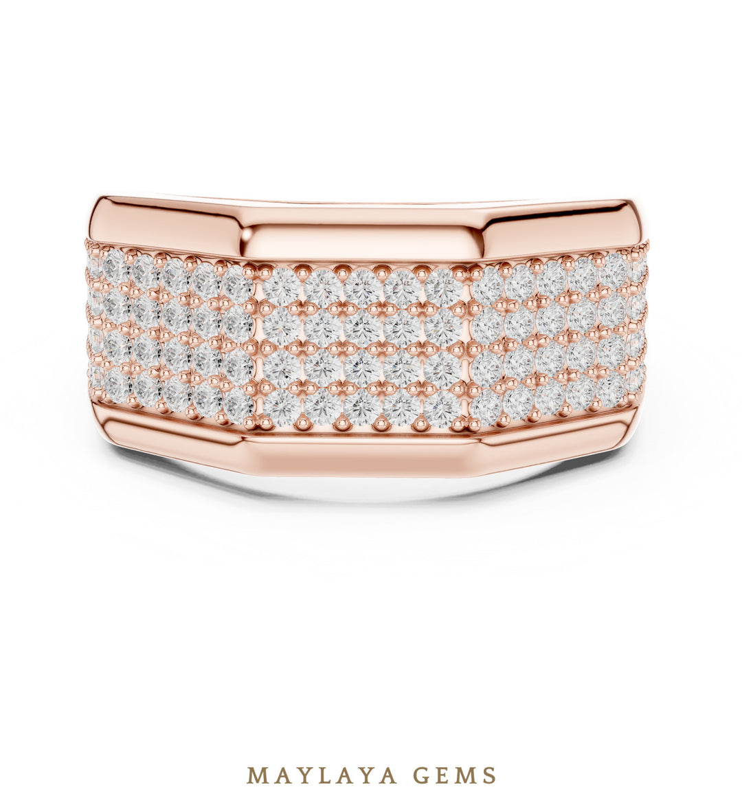 Maylaya Gems 1.200 ct Round Faceted Pavé Lab-Grown Diamond Men's Band in rose gold