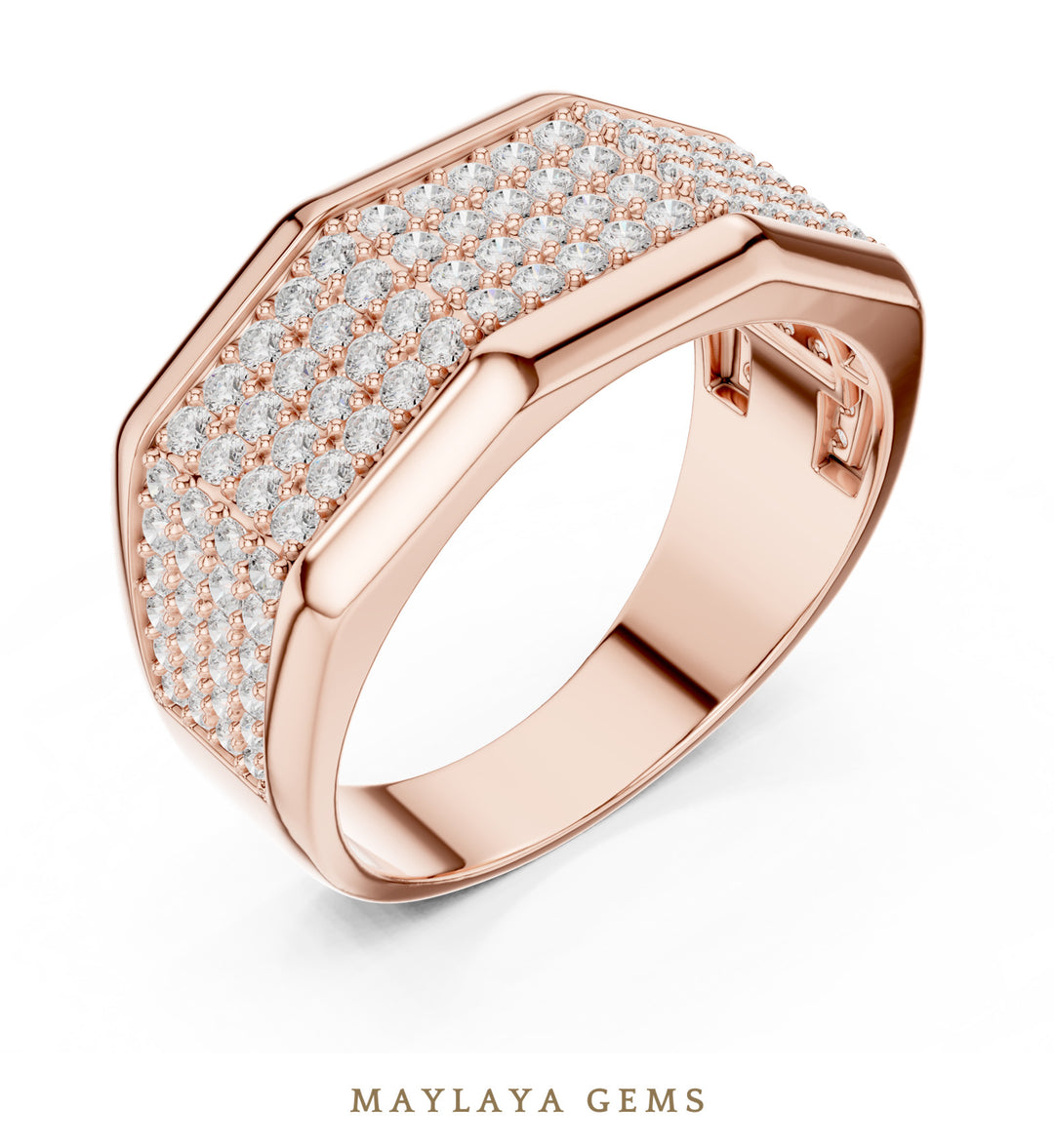 Maylaya Gems 1.200 ct Round Faceted Pavé Lab-Grown Diamond Men's Band in rose gold