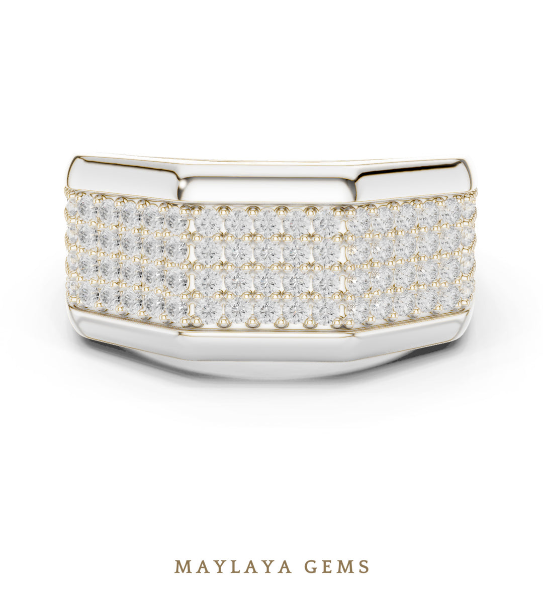 Maylaya Gems 1.200 ct Round Faceted Pavé Lab-Grown Diamond Men's Band in white gold