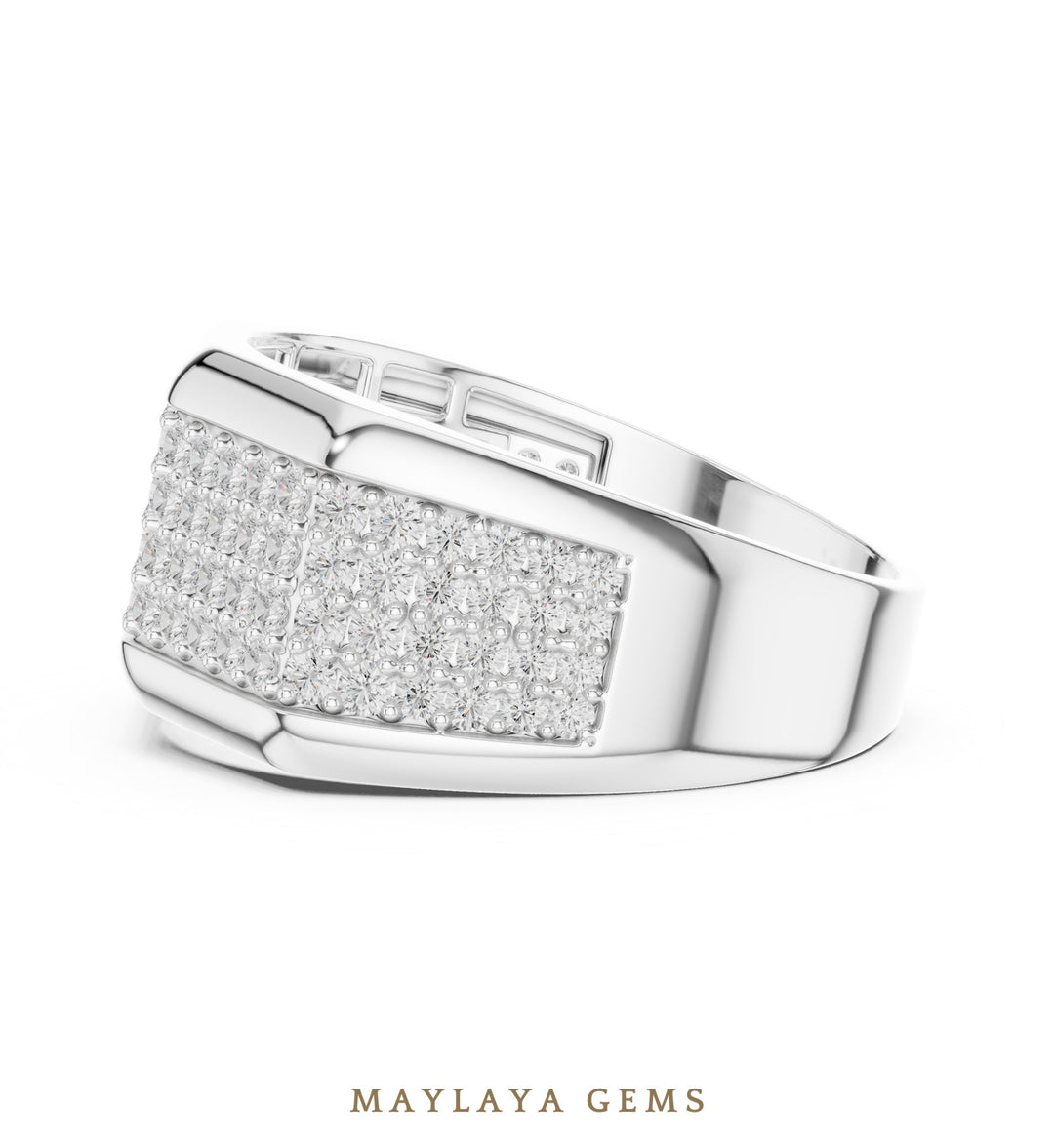 Maylaya Gems 1.200 ct Round Faceted Pavé Lab-Grown Diamond Men's Band in white gold