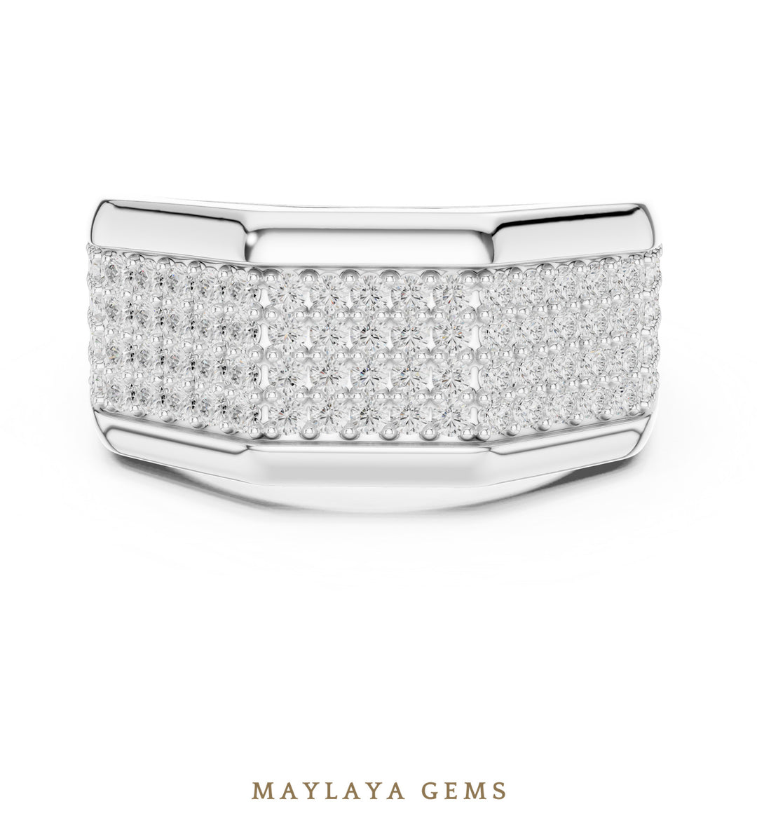Maylaya Gems 1.200 ct Round Faceted Pavé Lab-Grown Diamond Men's Band in white gold