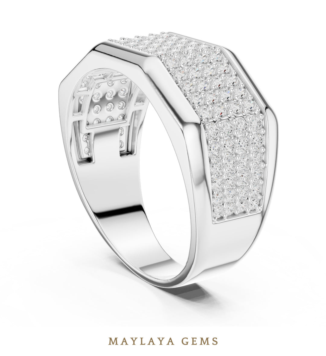 Maylaya Gems 1.200 ct Round Faceted Pavé Lab-Grown Diamond Men's Band in white gold