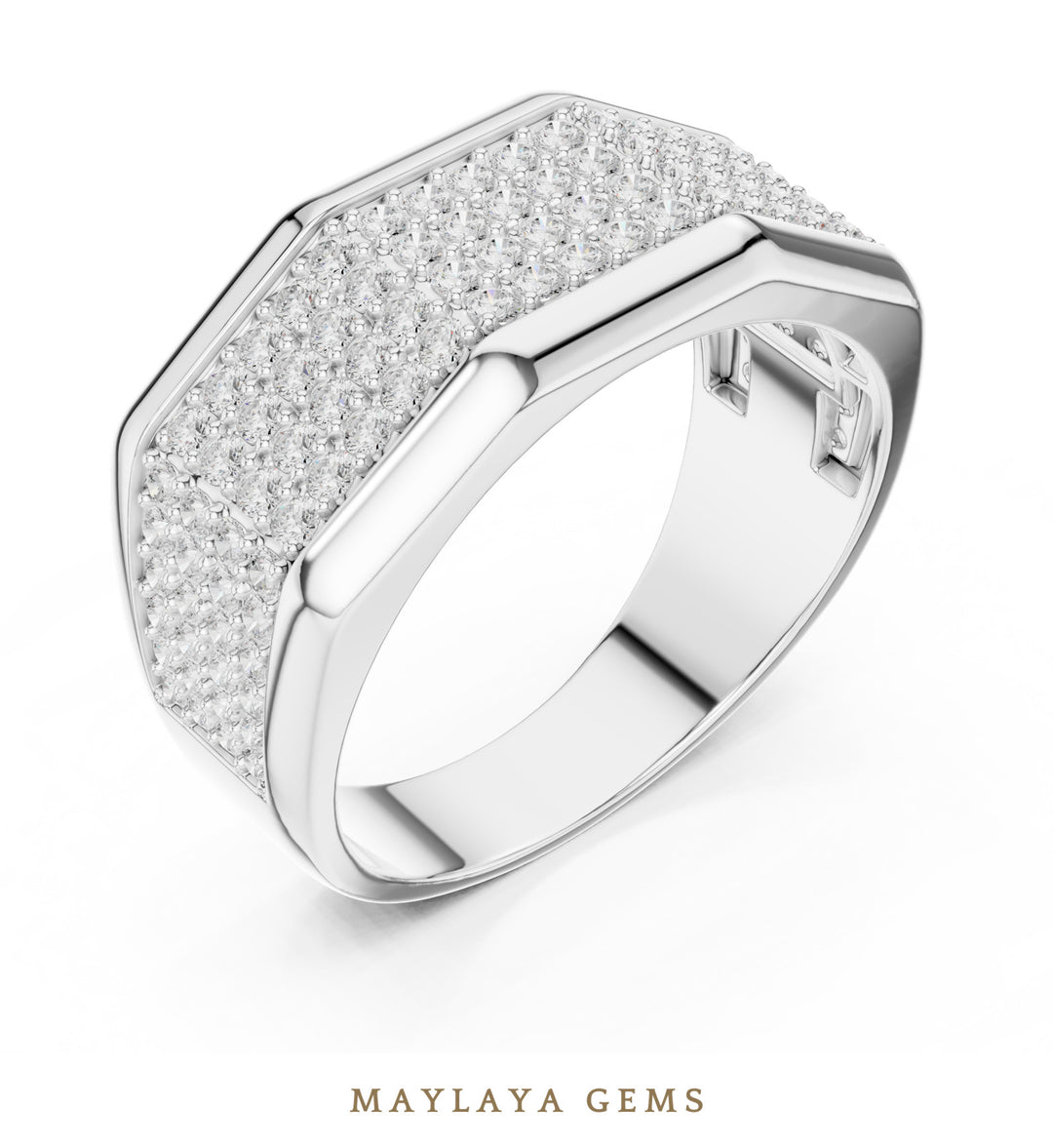 Maylaya Gems 1.200 ct Round Faceted Pavé Lab-Grown Diamond Men's Band in white gold