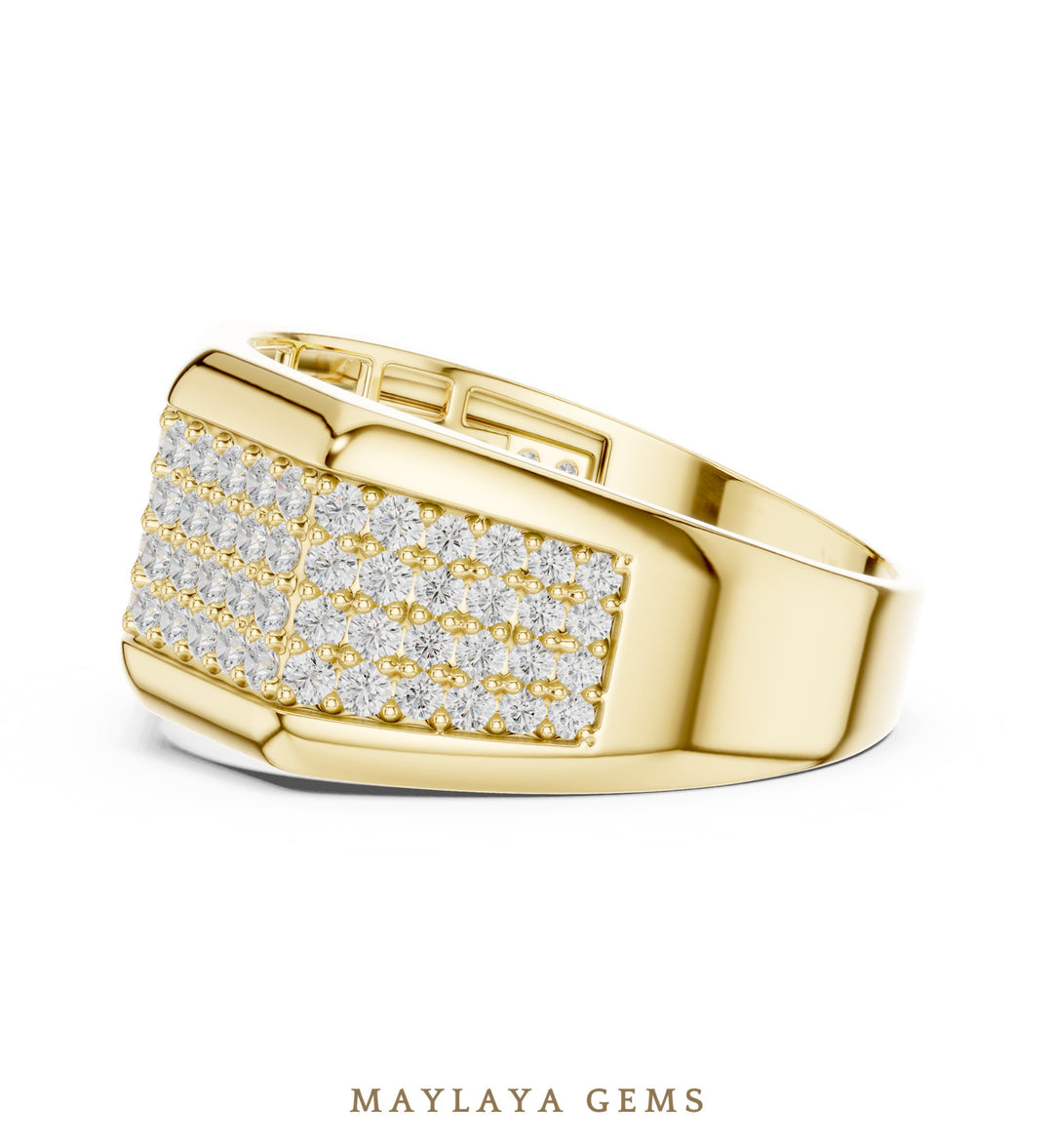 Maylaya Gems 1.200 ct Round Faceted Pavé Lab-Grown Diamond Men's Band in yellow gold