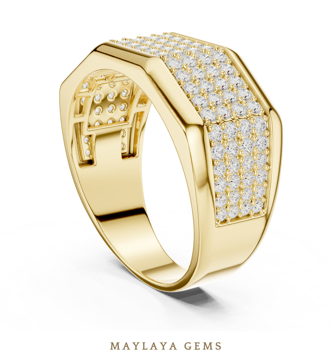 Maylaya Gems 1.200 ct Round Faceted Pavé Lab-Grown Diamond Men's Band in yellow gold