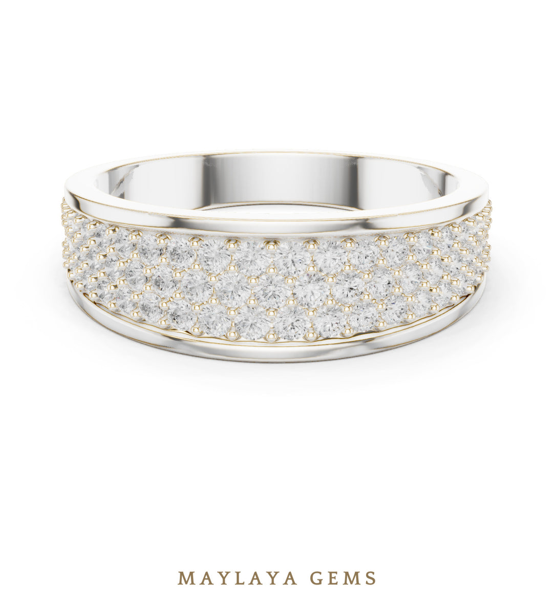 Maylaya Gems 0.927 ct Round Graduated Pavé Lab-Grown Diamond Men's Band in white gold