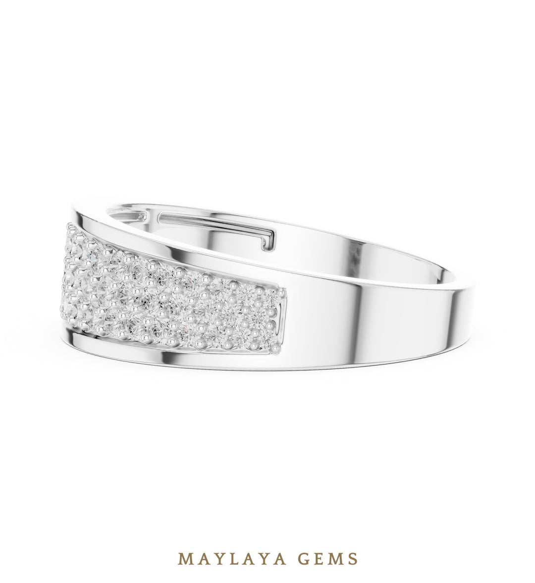 Maylaya Gems 0.927 ct Round Graduated Pavé Lab-Grown Diamond Men's Band in white gold