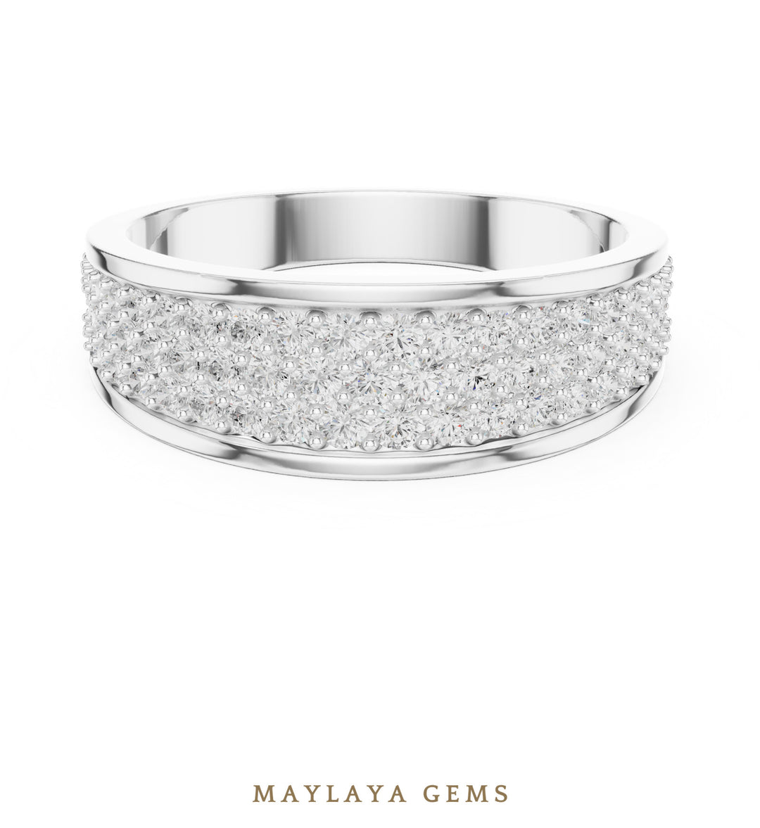 Maylaya Gems 0.927 ct Round Graduated Pavé Lab-Grown Diamond Men's Band in white gold