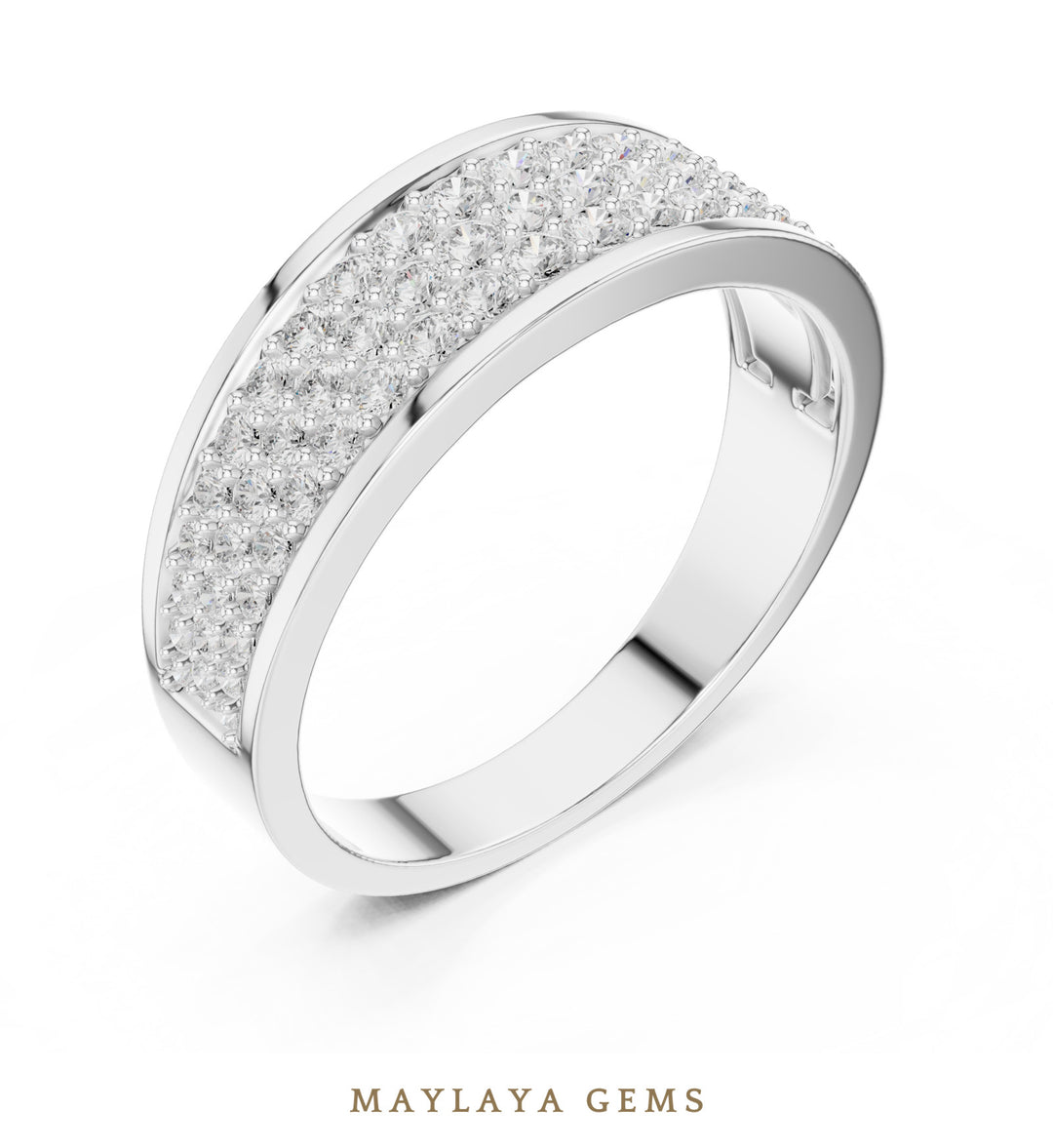 Maylaya Gems 0.927 ct Round Graduated Pavé Lab-Grown Diamond Men's Band in white gold
