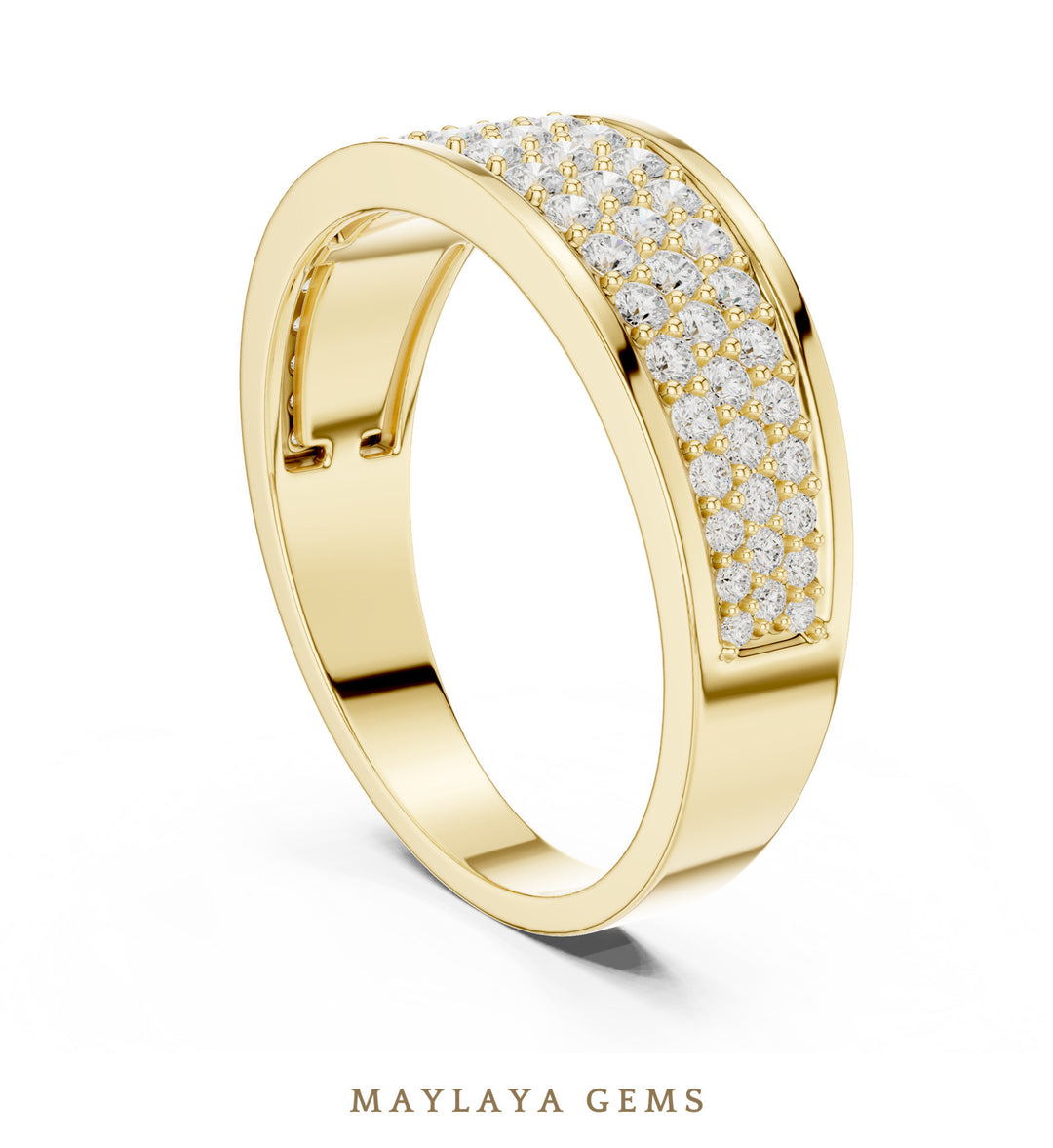 Maylaya Gems 0.927 ct Round Graduated Pavé Lab-Grown Diamond Men's Band in yellow gold