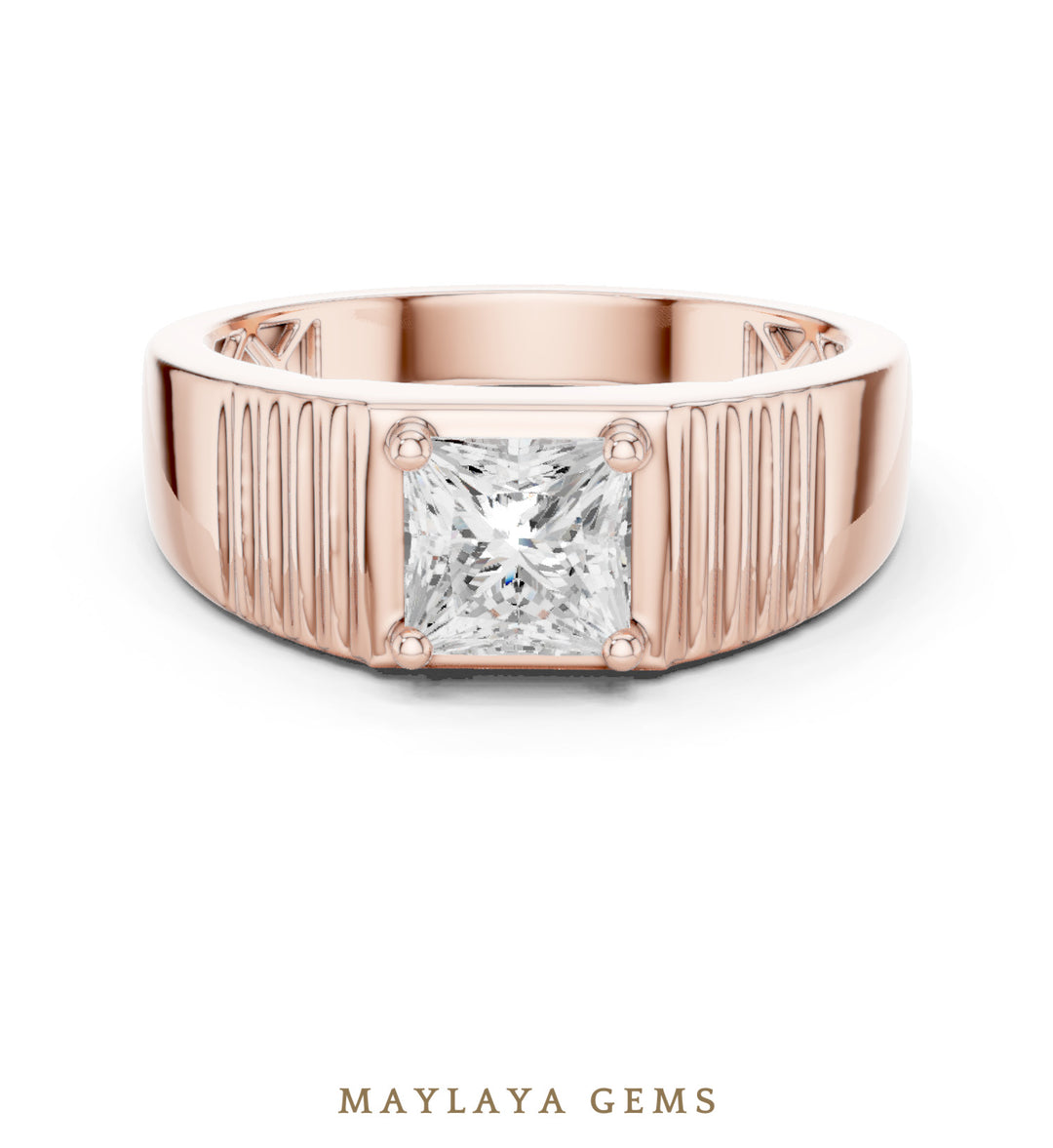 Maylaya Gems 0.780 ct Princess Fluted Lab-Grown Diamond Men's Ring in rose gold
