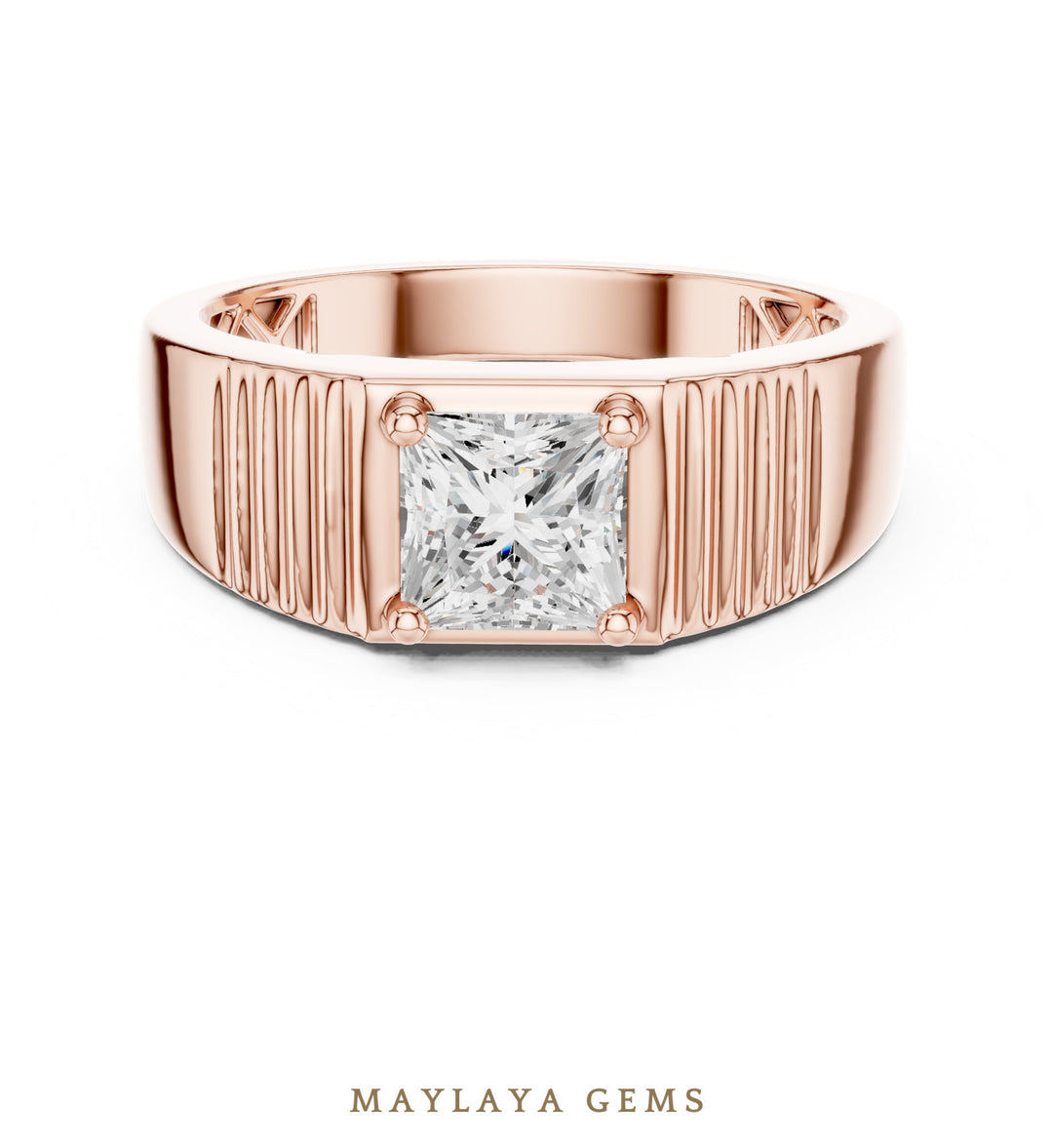 Maylaya Gems 0.780 ct Princess Fluted Lab-Grown Diamond Men's Ring in rose gold