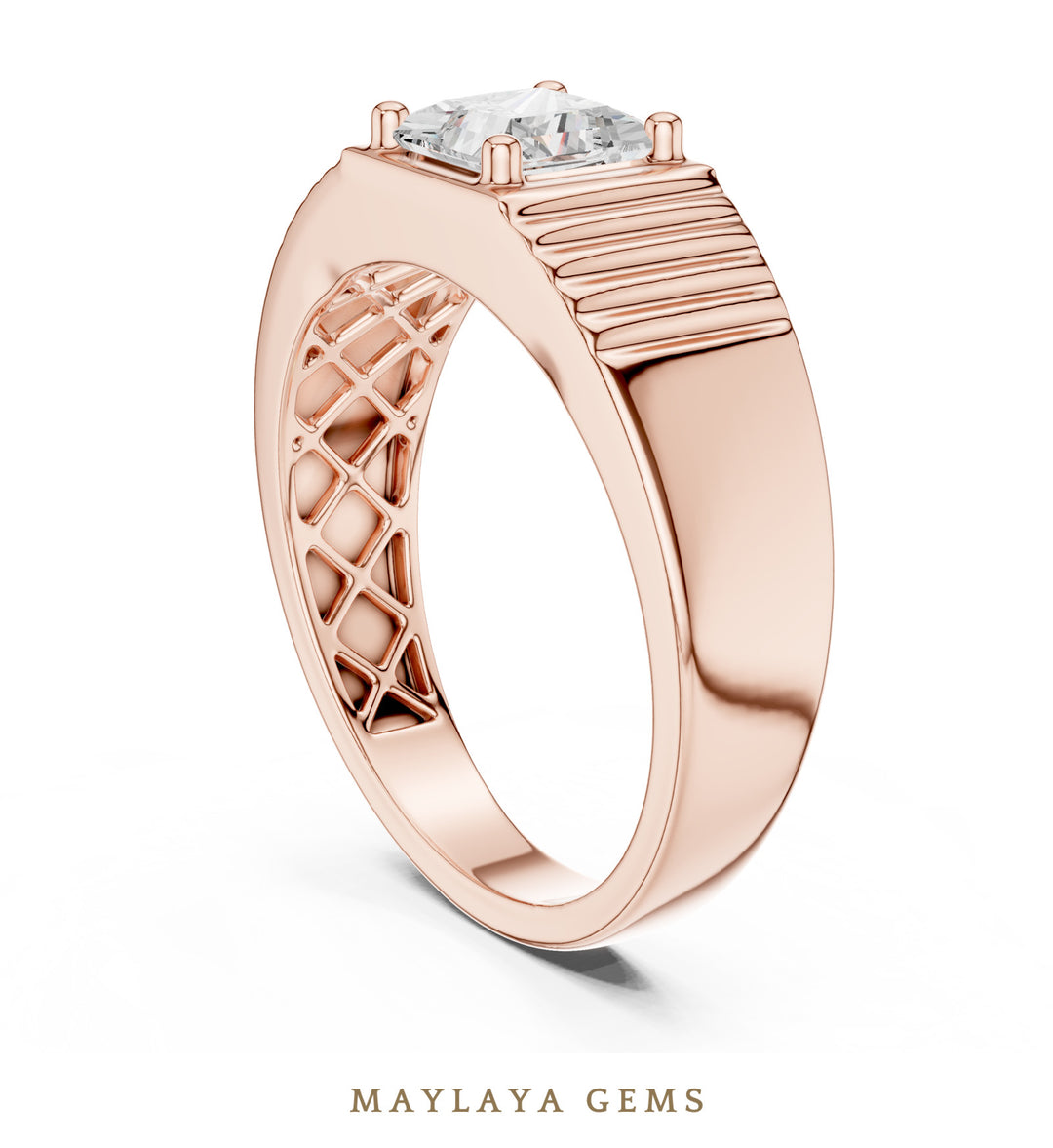 Maylaya Gems 0.780 ct Princess Fluted Lab-Grown Diamond Men's Ring in rose gold