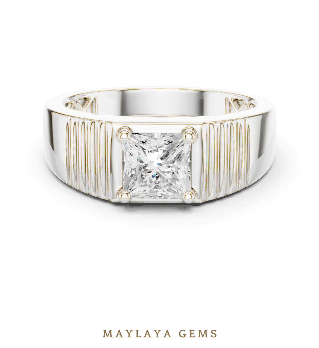 Maylaya Gems 0.780 ct Princess Fluted Lab-Grown Diamond Men's Ring in white gold