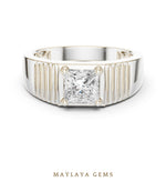 Load image into Gallery viewer, Maylaya Gems 0.780 ct Princess Fluted Lab-Grown Diamond Men's Ring in white gold
