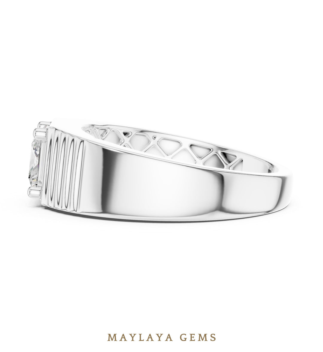Maylaya Gems 0.780 ct Princess Fluted Lab-Grown Diamond Men's Ring in white gold