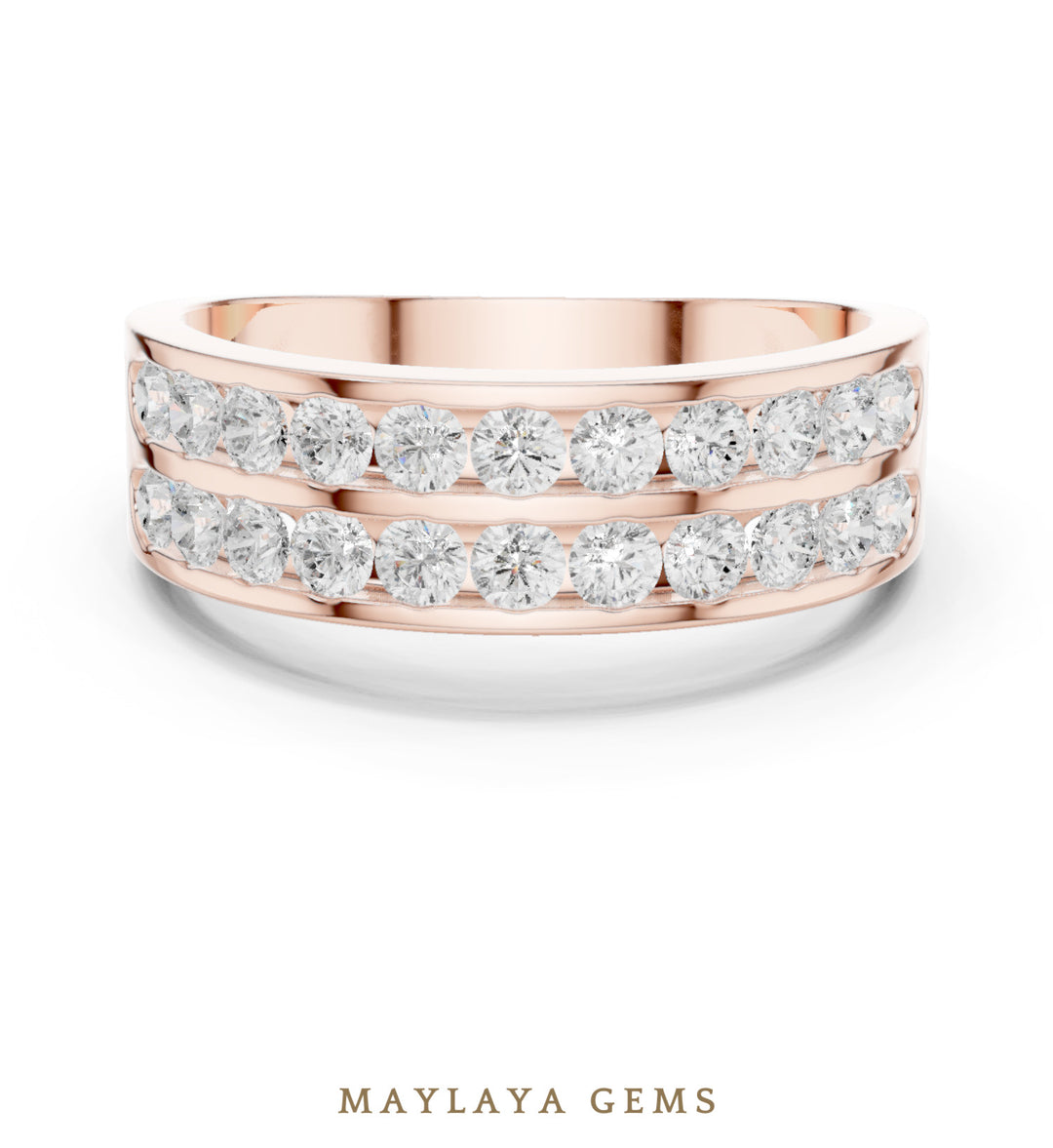 Maylaya Gems 1.320 ct Round Double Channel Lab-Grown Diamond Men's Band in rose gold
