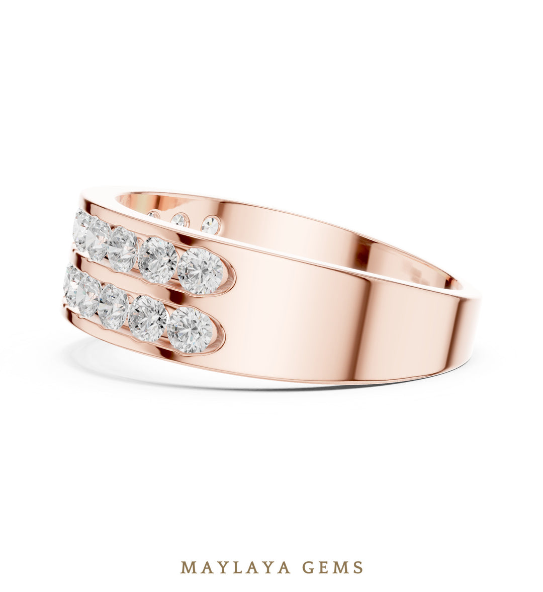 Maylaya Gems 1.320 ct Round Double Channel Lab-Grown Diamond Men's Band in rose gold