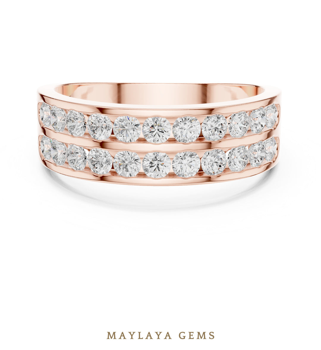 Maylaya Gems 1.320 ct Round Double Channel Lab-Grown Diamond Men's Band in rose gold