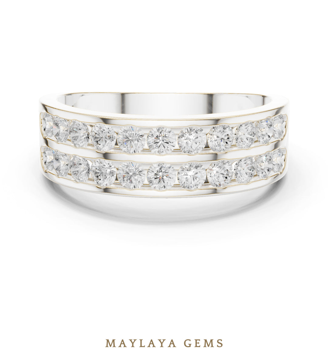 Maylaya Gems 1.320 ct Round Double Channel Lab-Grown Diamond Men's Band in white gold