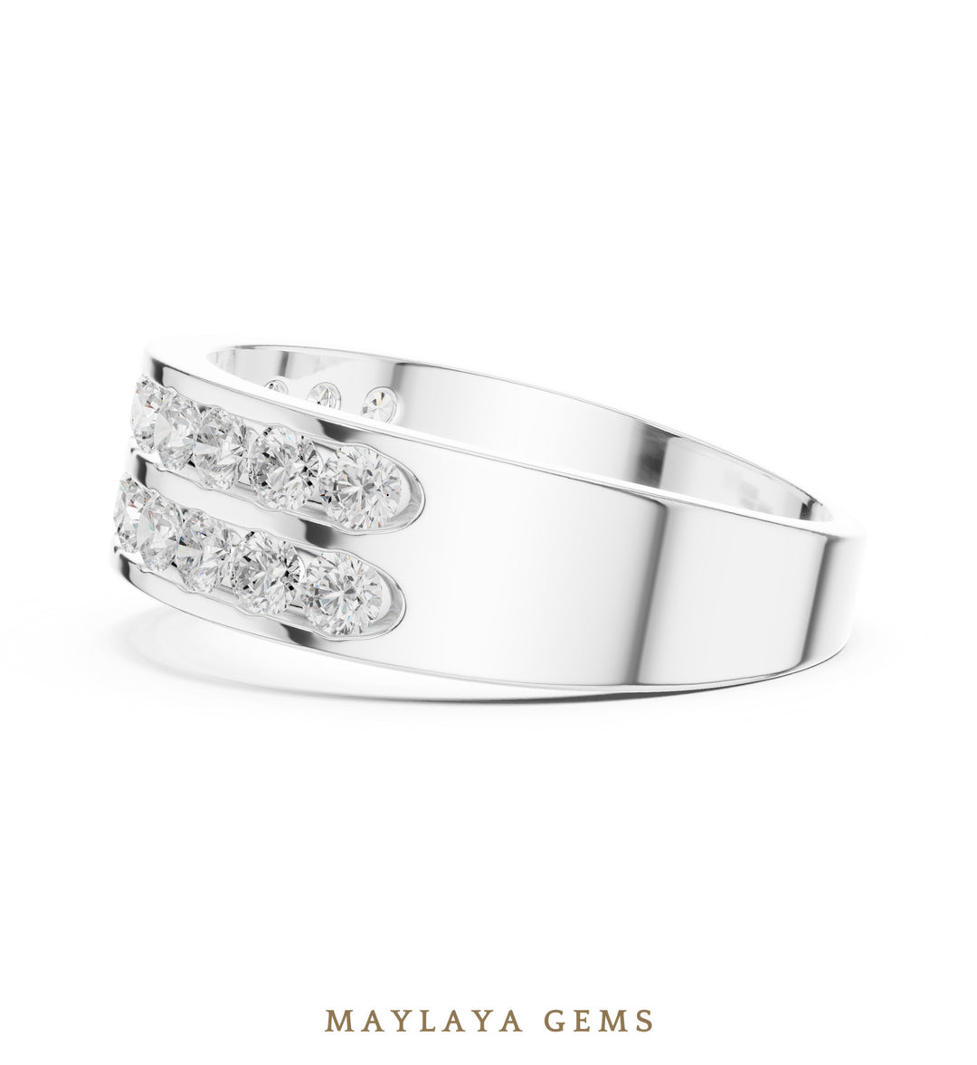 Maylaya Gems 1.320 ct Round Double Channel Lab-Grown Diamond Men's Band in white gold